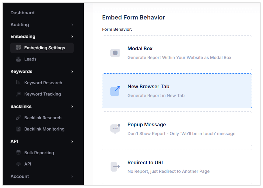 Embed Form Behaviour